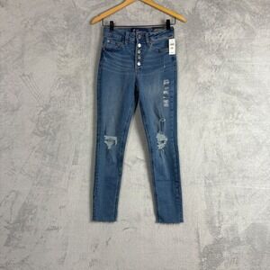 Gap Womens High Rise Universal Legging Distressed Button Fly Jeans 2 Short NWT